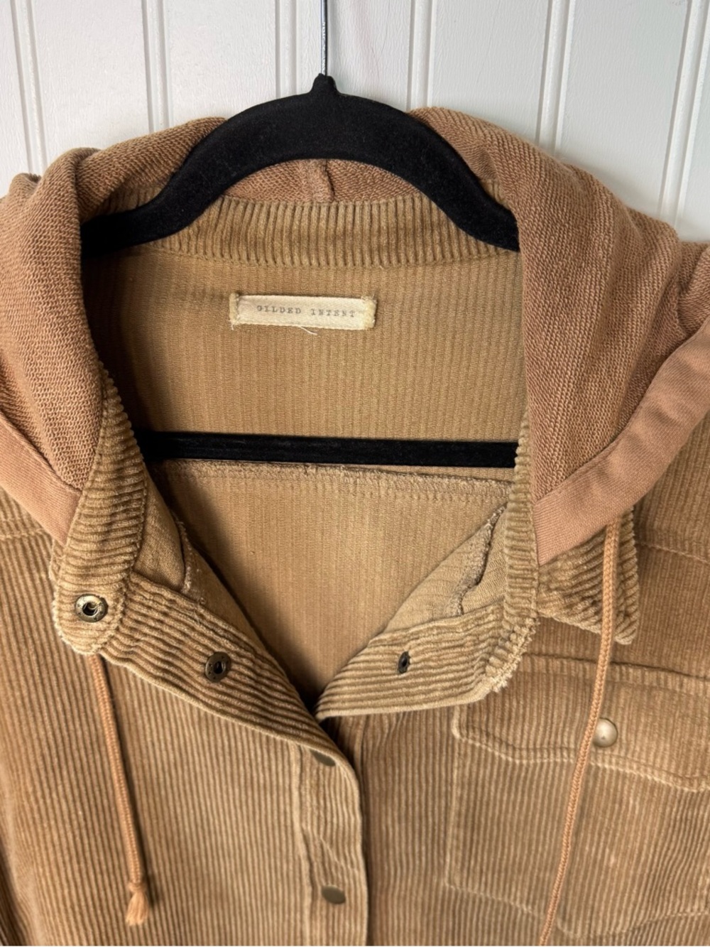 Gilded Intent Tan Corduroy Hooded Shacket 2XL Oversized Cozy Jacket - Picture 2 of 9